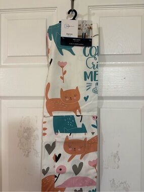 Mainstays Cotton Cat Print Apron - Cream with Terracotta & Teal Accents OS coffe
